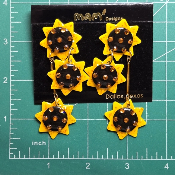 Vintage MAM Designs Sunflower Statement Earrings Fall Halloween 80s 90s VTG - Picture 4 of 5